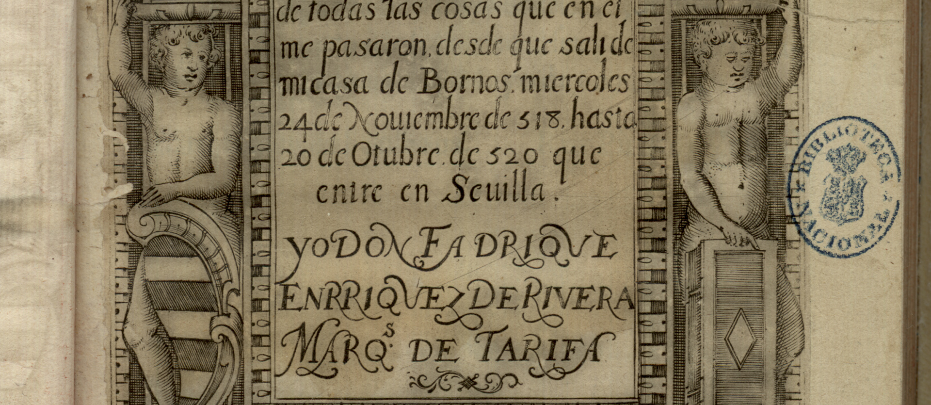 Frontespizio del Diario del viaggio a Gerusalemme del 1° Marchese di Tarifa. Biblioteca Nazionale di Spagna