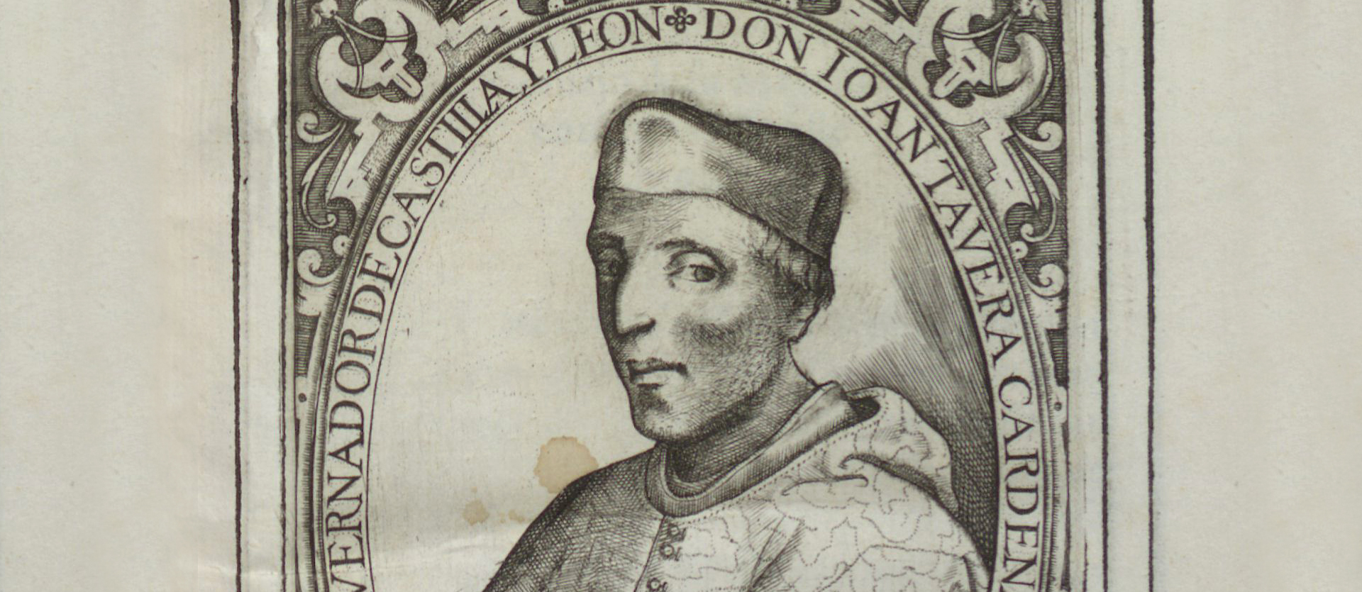 Ritratto del cardinale arcivescovo di Toledo, Juan Pardo Tavera. Incisione tratta dal libro Chronico de el Cardenal don Juan Tavera, 1603.