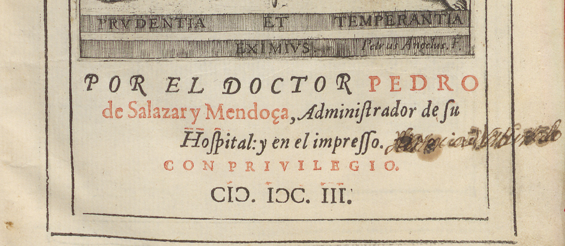 Frontespizio del Chronico del Cardenal Tavera di Pedro Salazar de Mendoza, particolare.
