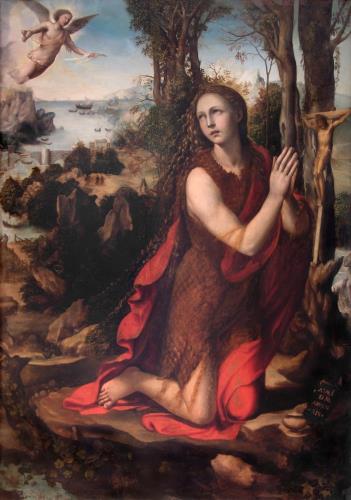 Marie-Madeleine priant devant un crucifix ou Madeleine pénitente. Giovanni Antonio Bazzi. Fondation de la Maison ducale de Medinaceli