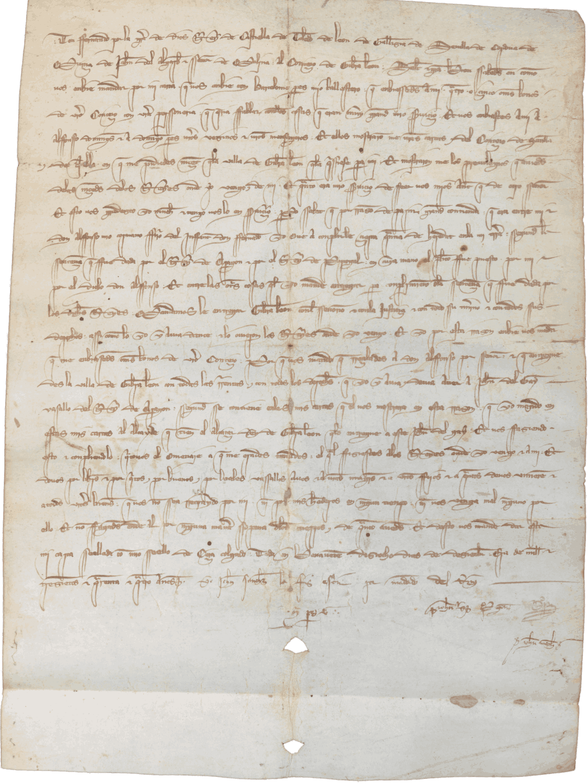 Fernando IV ordina al consiglio di Gibraleón di ammettere Alfonso de la Cerda come suo signore naturale. 1306, 18 dicembre. Benavente. Archivio Ducale di Medinaceli, Puerto de Santa María, 1-3.