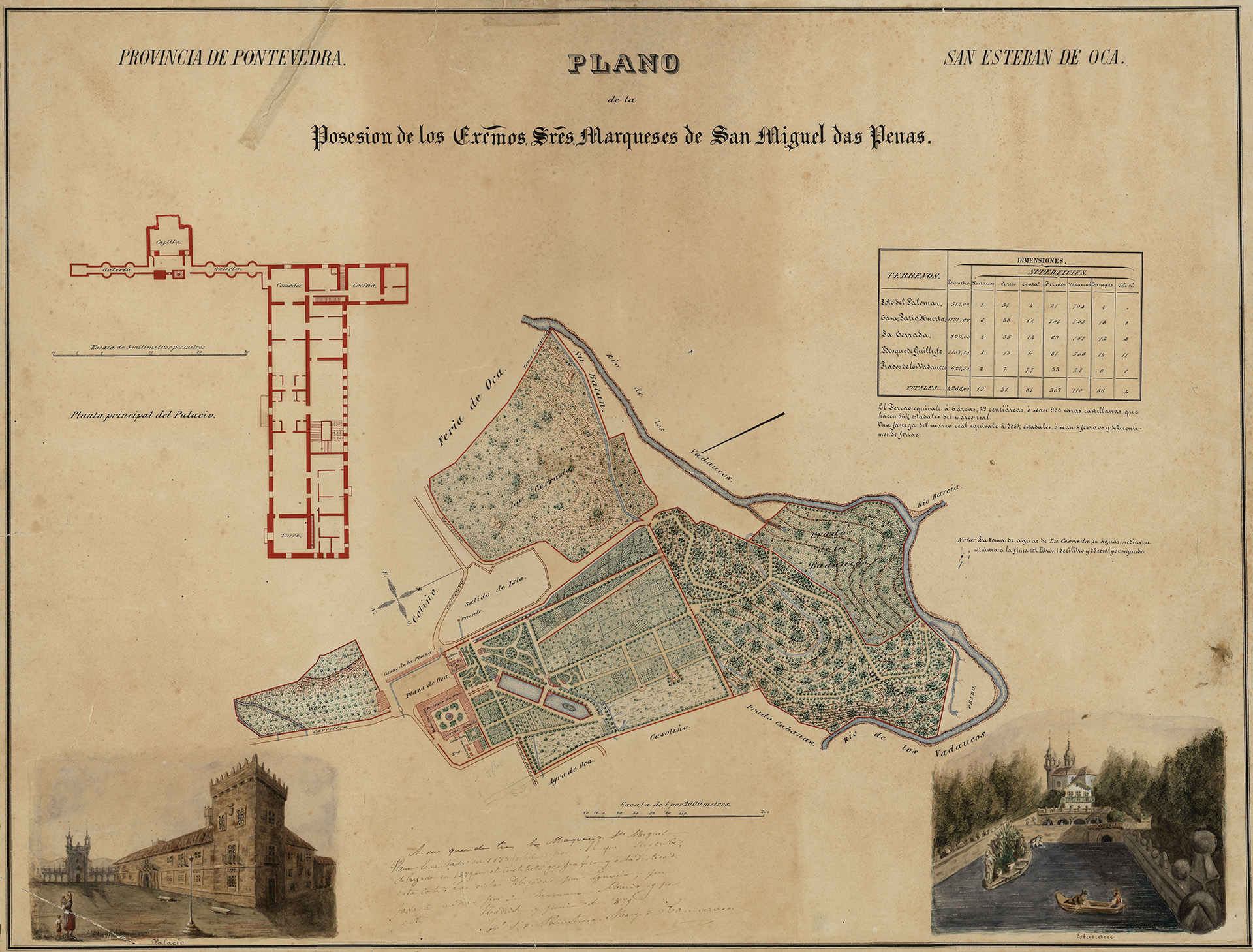 Veduta aerea del cortile e della cappella del Pazo de Oca, giugno 2021.