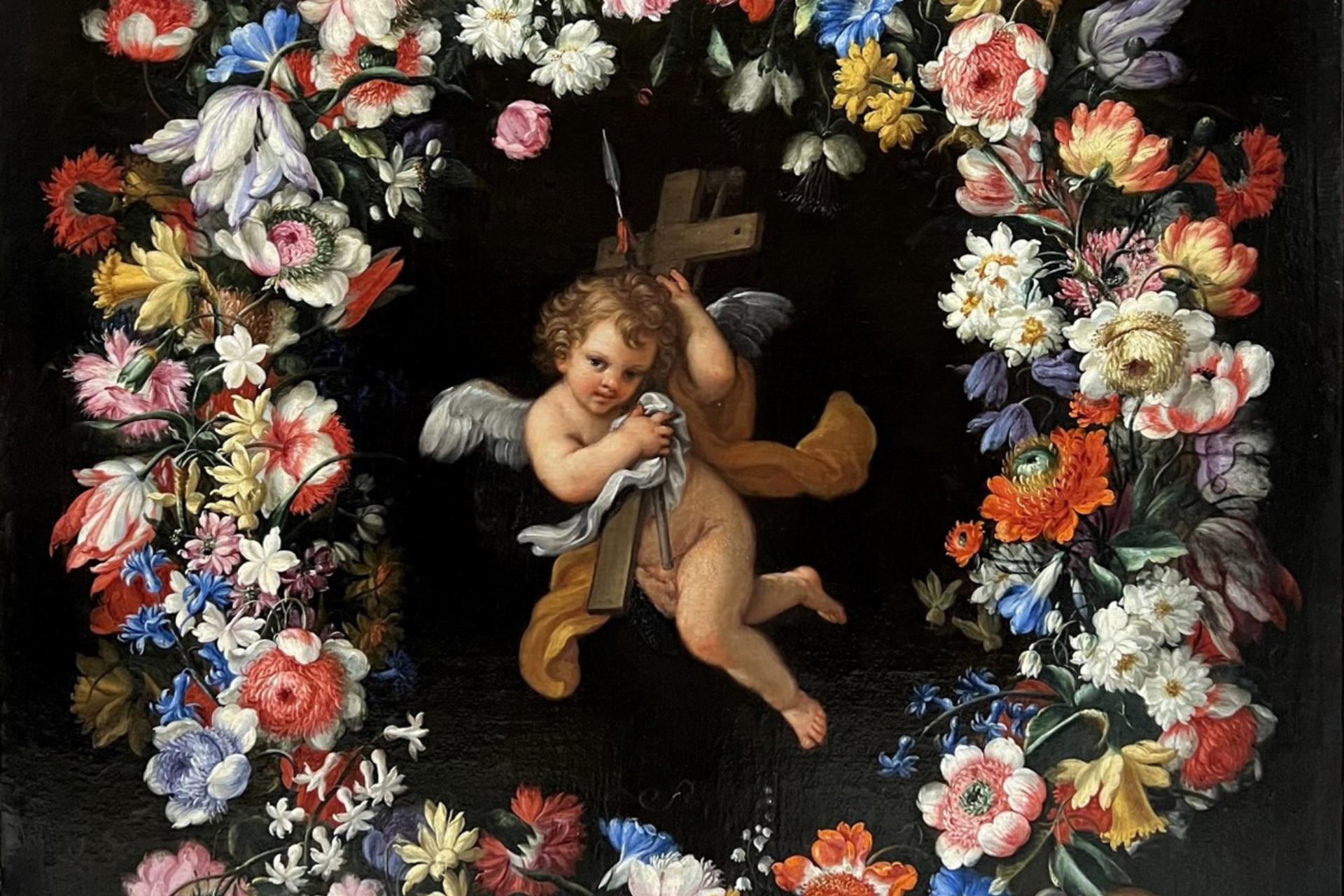 Nouvelle acquisition picturale de la Fondation de la Maison ducale de Medinaceli : Ange de la Passion dans une bordure de fleurs